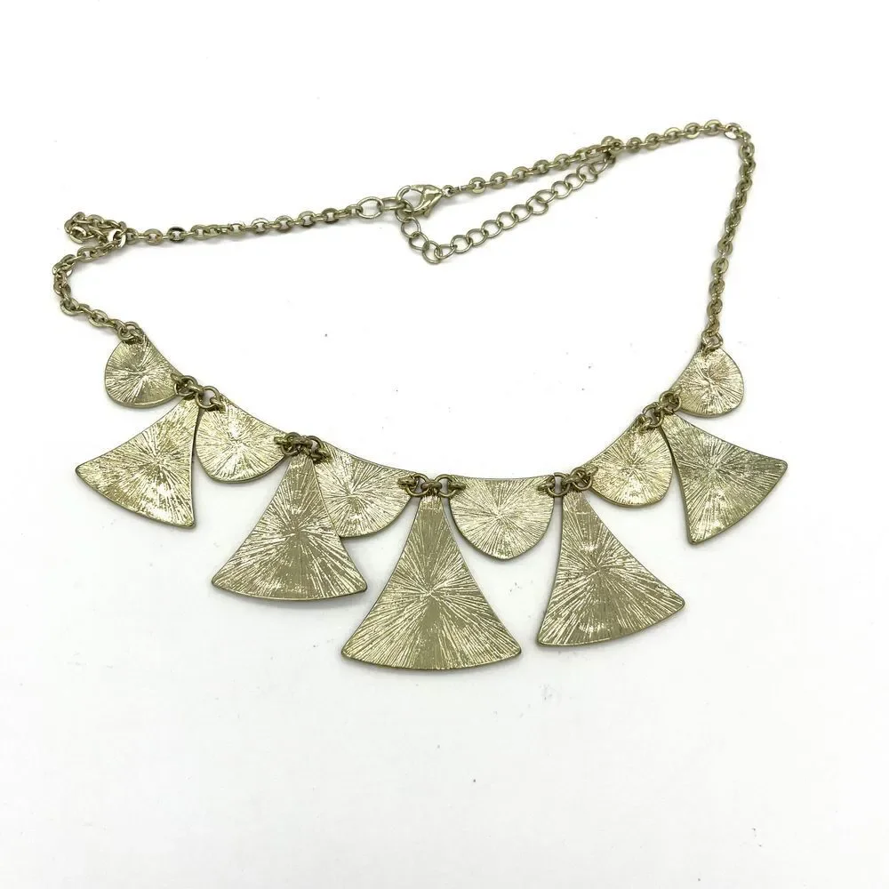 Statement Geometric Fan Necklace Gold Pink Brown Glitter Art Deco Style  Jewelry